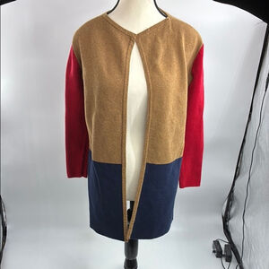 J.Crew Womens Colorblock Cardigan Sweater Size XXS Open Front Cotton Long